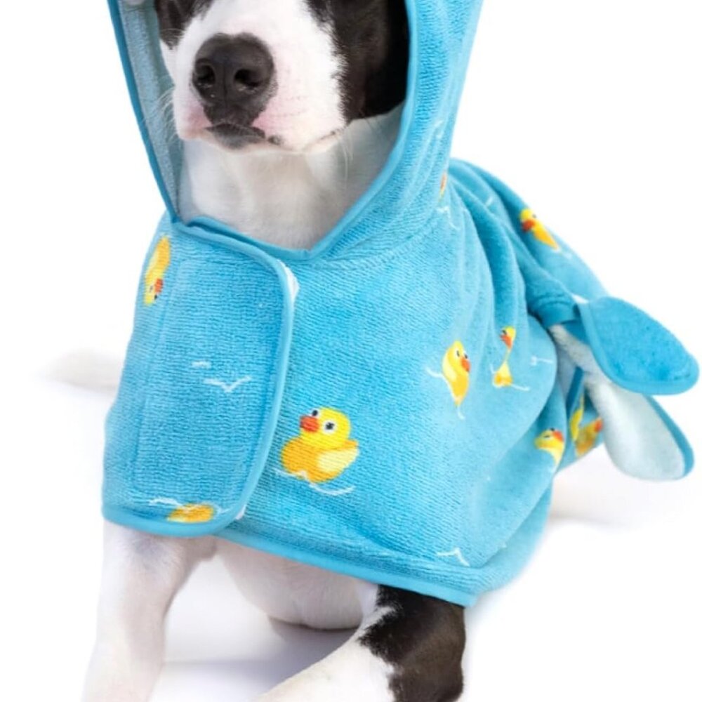 Dog Bathrobe Fast Drying with Hook and Loop Closure & Wrap Tie Snuggle, Cute Dog
